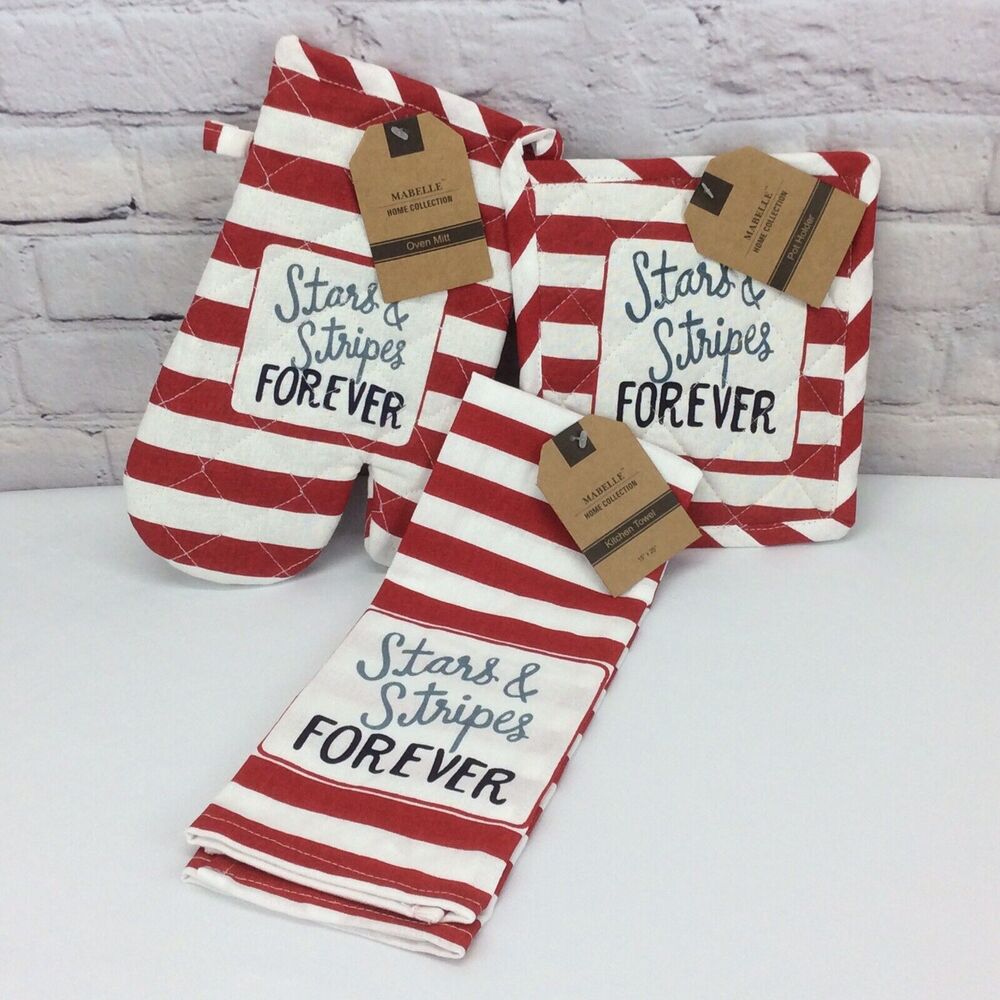 🇺🇸Patriotic 🇺🇸3 Pc. Kitchen Set 4th Of July Dish Towel Pot Holder Oven Mitt